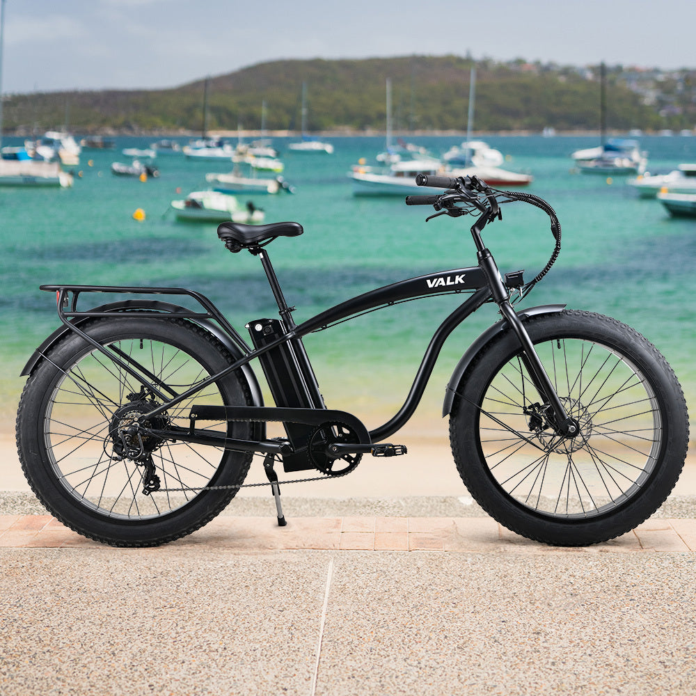 NNEMB Electric Fat Tyre Cruiser Bike, eBike with Throttle, Matte Black-1