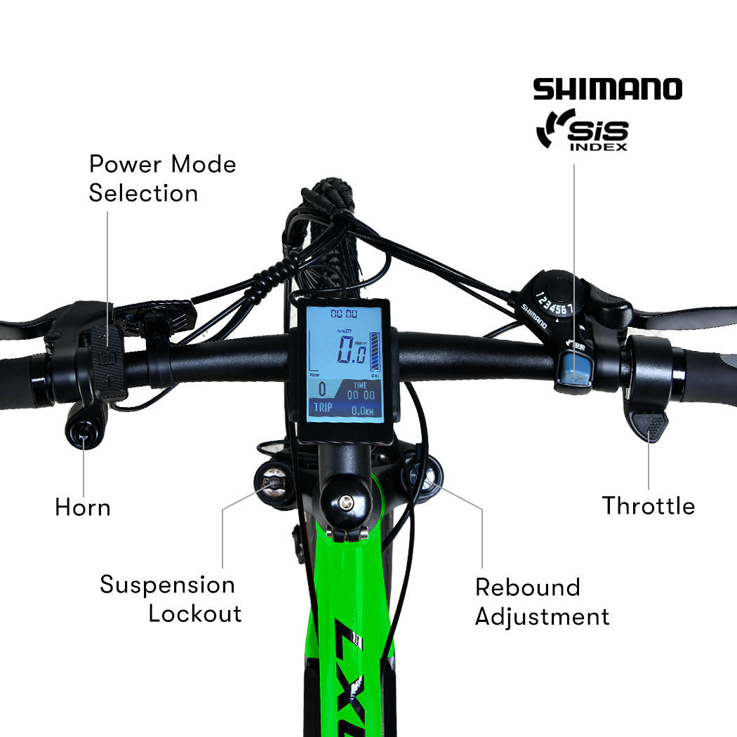 NNEMB MX7 Electric Bike, Medium frame Mountain ebike, Black and Lime Green-1