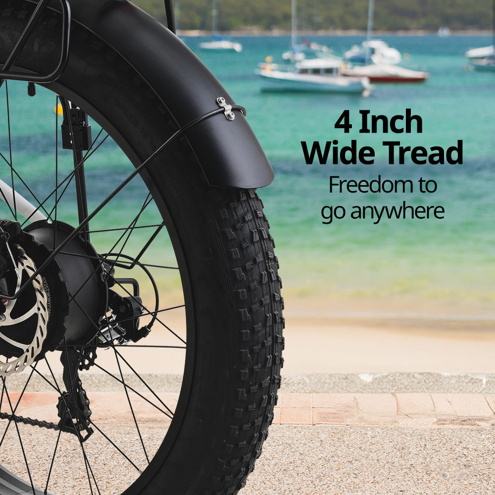 NNEMB Electric Fat Tyre Cruiser Bike, with Throttle, Step-Through eBike, White-3